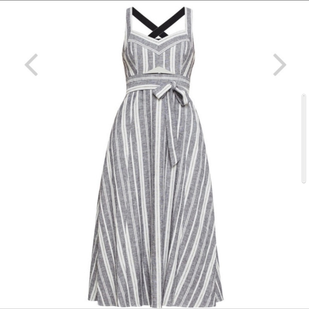 NWOT BCBG MaxAzria Cut-out Linen Halter Midi Dress - XS / 2 Striped Sundress Tea - Picture 1 of 12